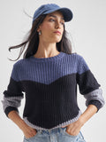 Tokyo Talkies Women Blue Round Neck Sweater - Blue - Image 1