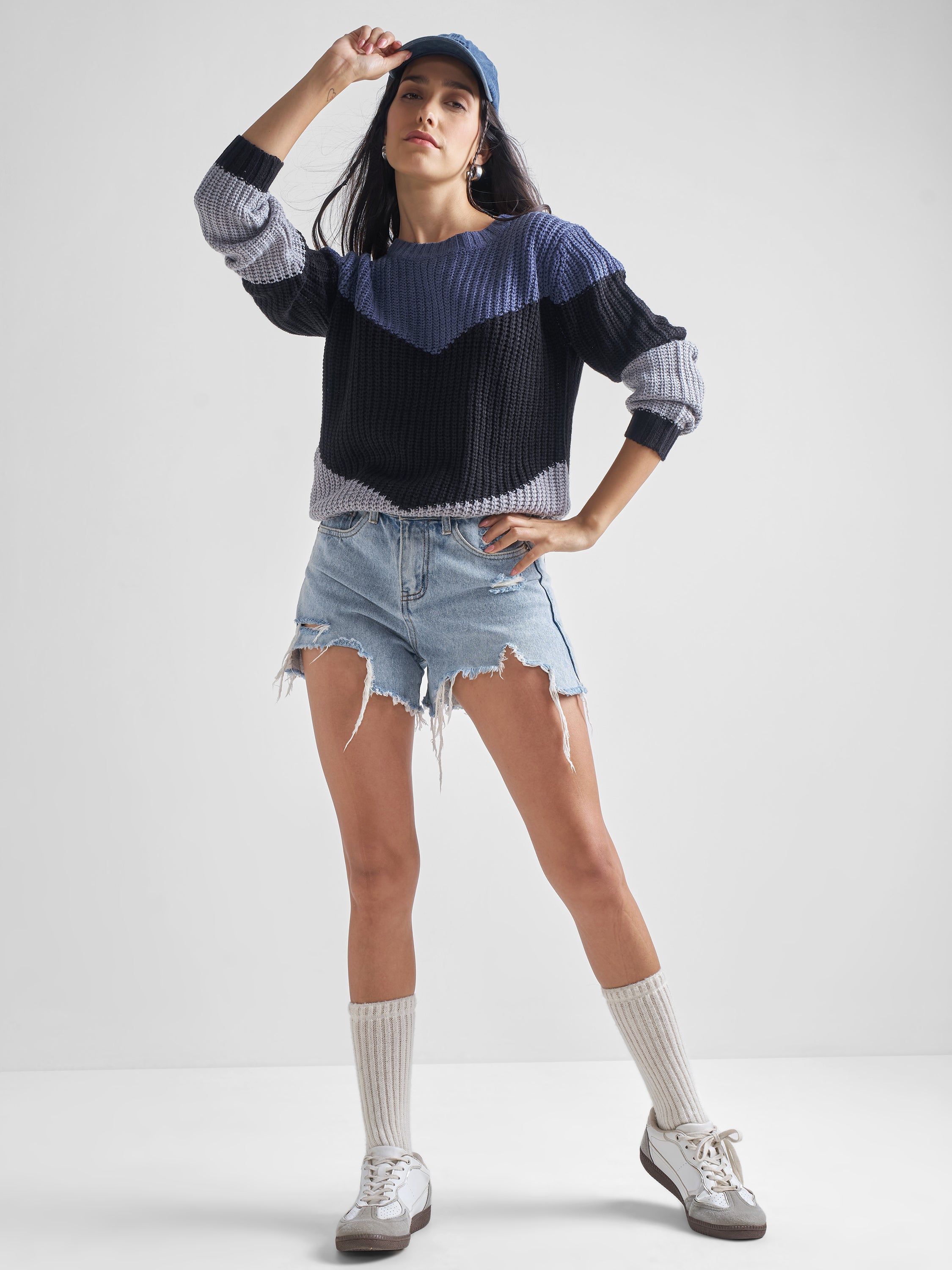 Tokyo Talkies Women Blue Round Neck Sweater - Blue - Image 2