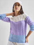 Tokyo Talkies Women Lavender Round Neck Sweater - Lavender - Image 1