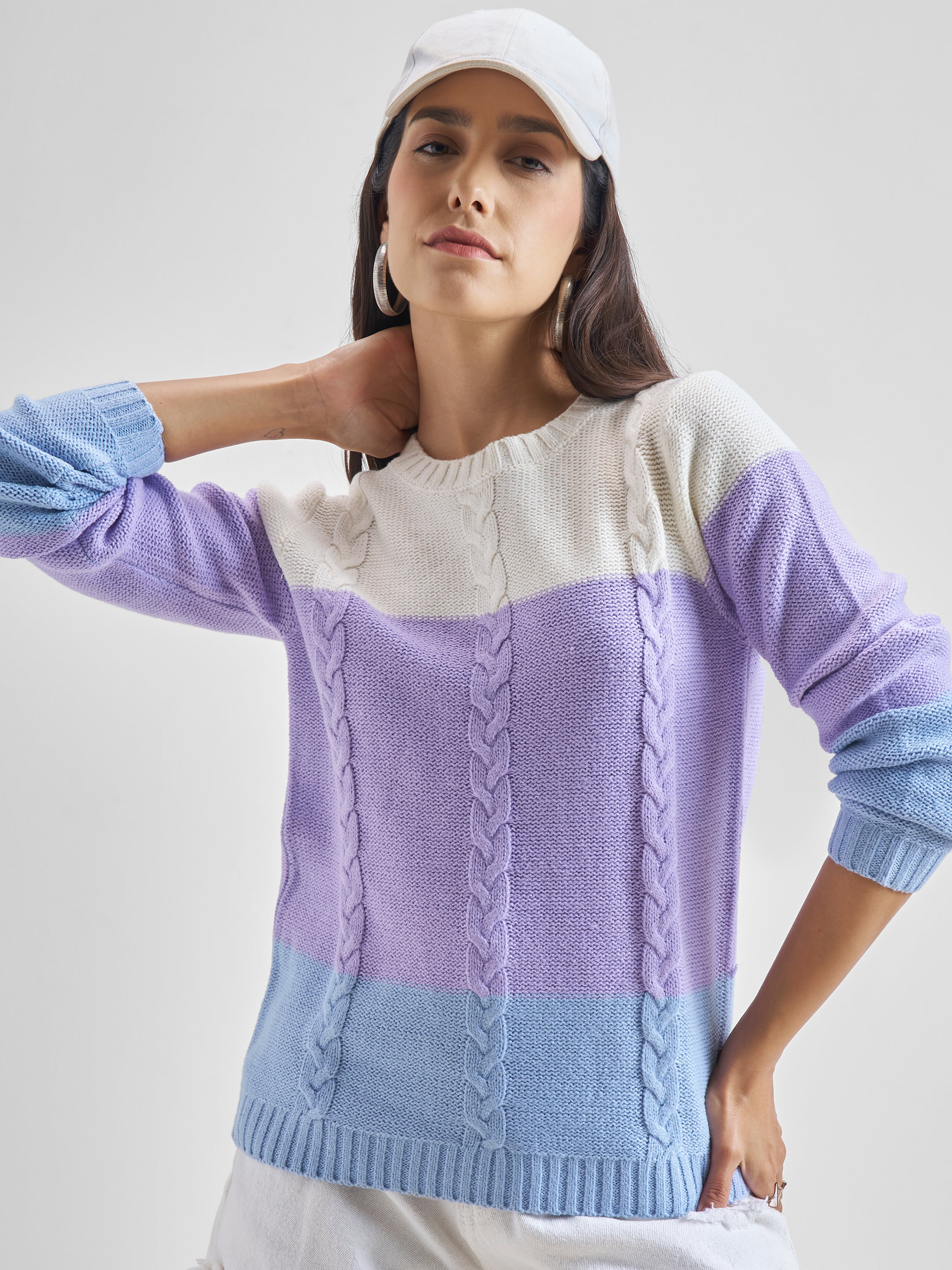 Tokyo Talkies Women Lavender Round Neck Sweater - Lavender - Image 1