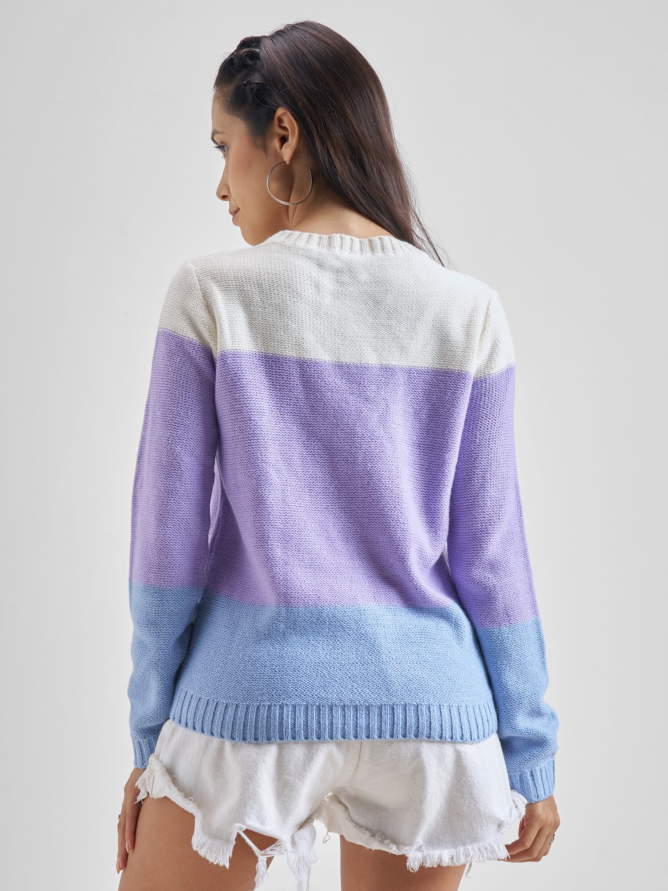 Tokyo Talkies Women Lavender Round Neck Sweater - Lavender - Image 3
