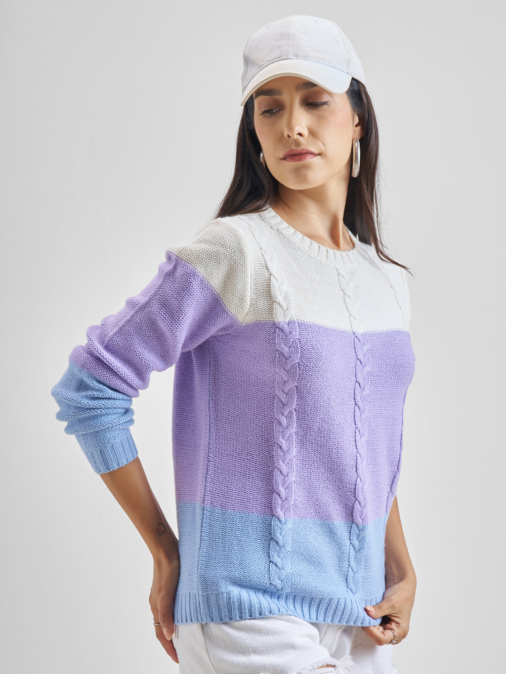 Tokyo Talkies Women Lavender Round Neck Sweater - Lavender - Image 6