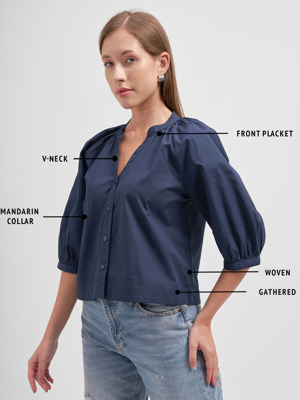 Tokyo Talkies Women Navy Blue Solid Regular Top