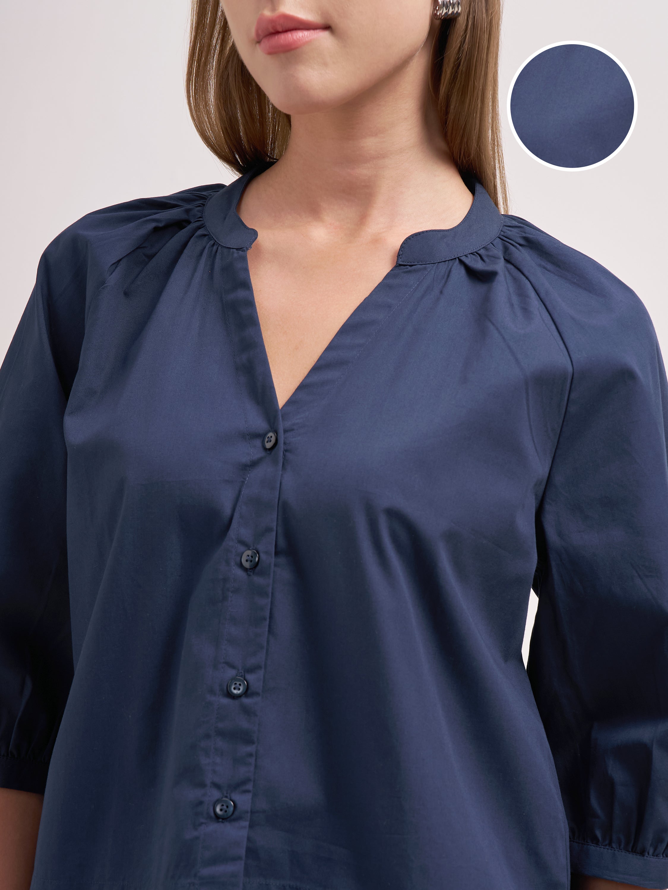 Tokyo Talkies Women Navy Blue Solid Regular Top