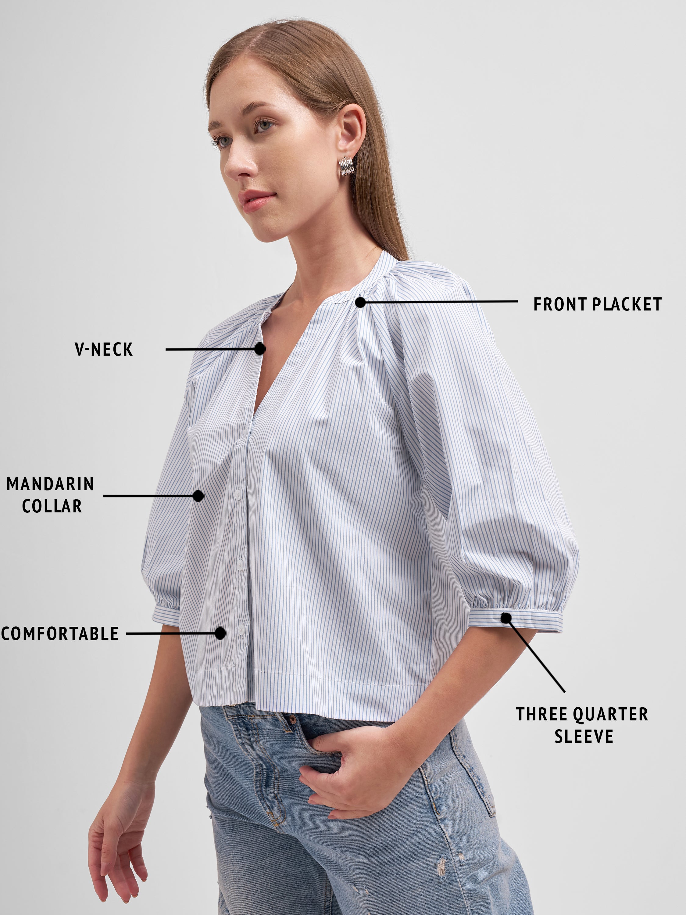 Tokyo Talkies Women White Striped Regular Top