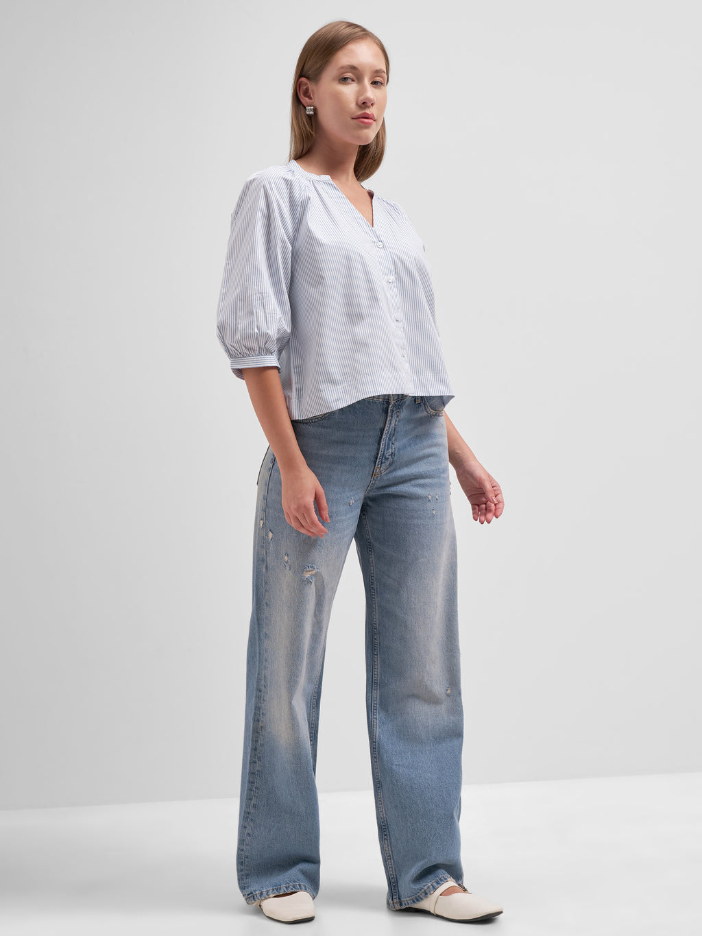 Tokyo Talkies Women White Striped Regular Top