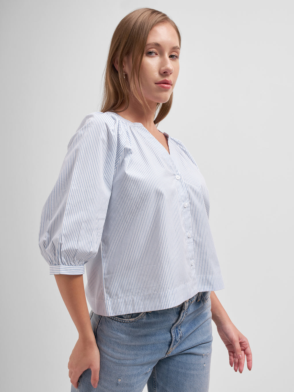 Tokyo Talkies Women White Striped Regular Top
