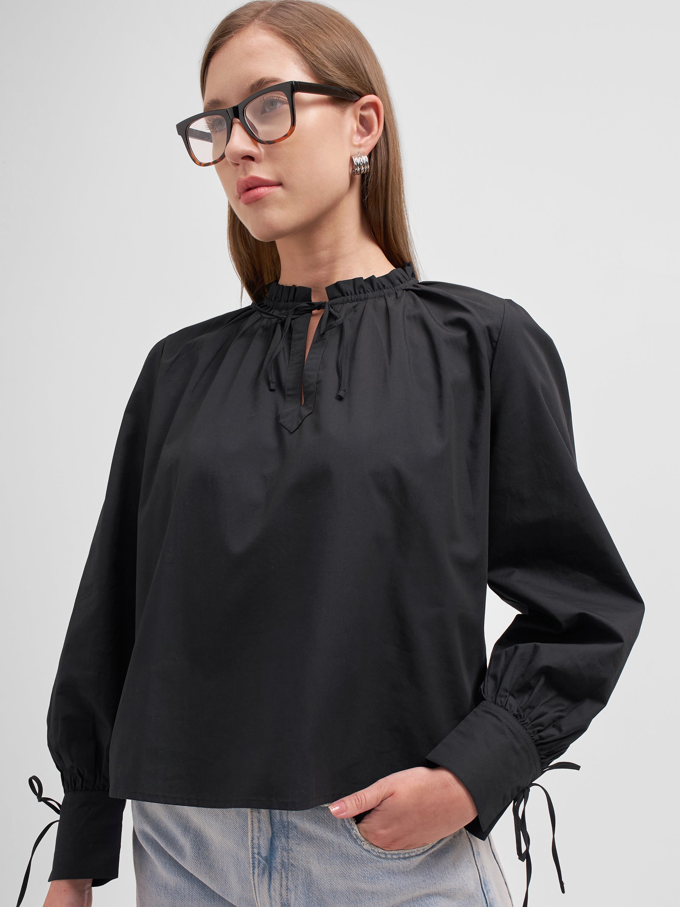 Tokyo Talkies Women Black Solid Regular Top