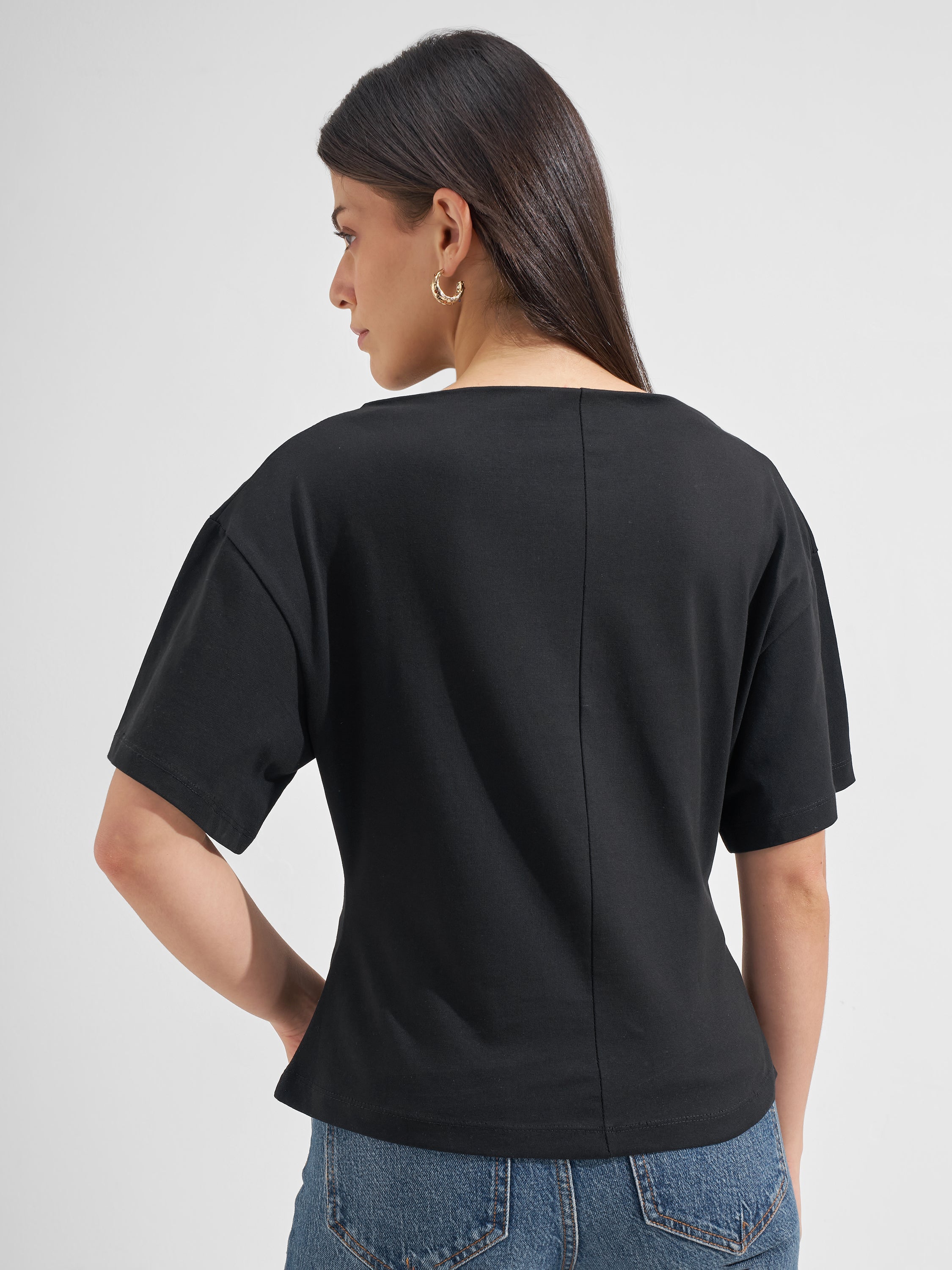 Tokyo Talkies Women Black Solid Regular Top