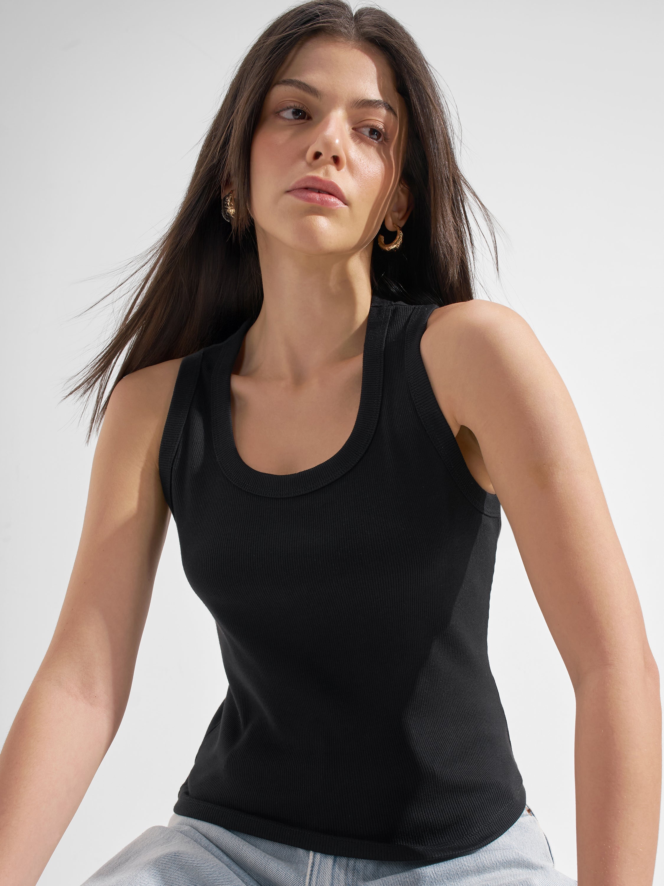 Tokyo Talkies Women Black Solid Regular Top