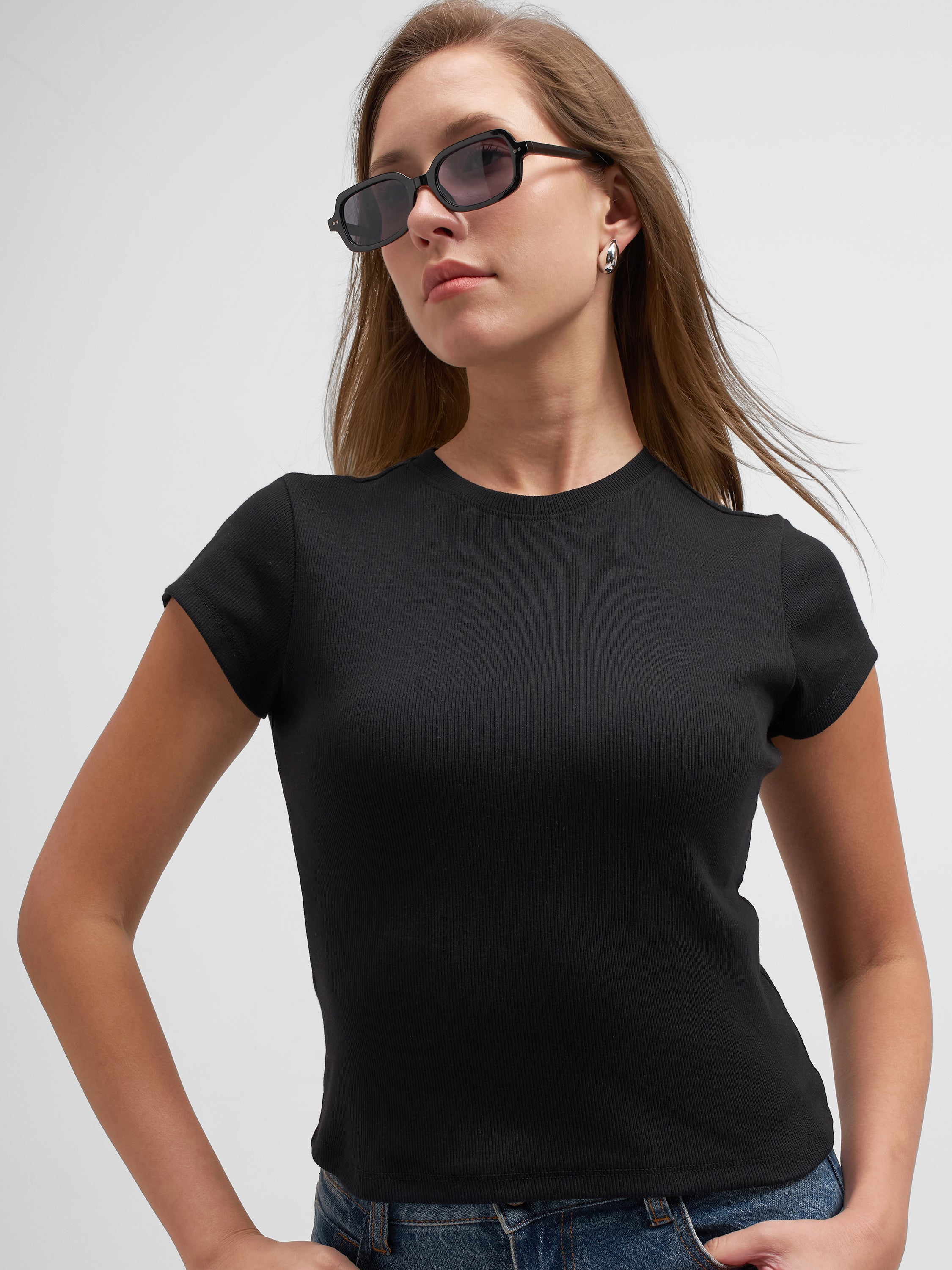 Tokyo Talkies Women Black Solid Regular Top