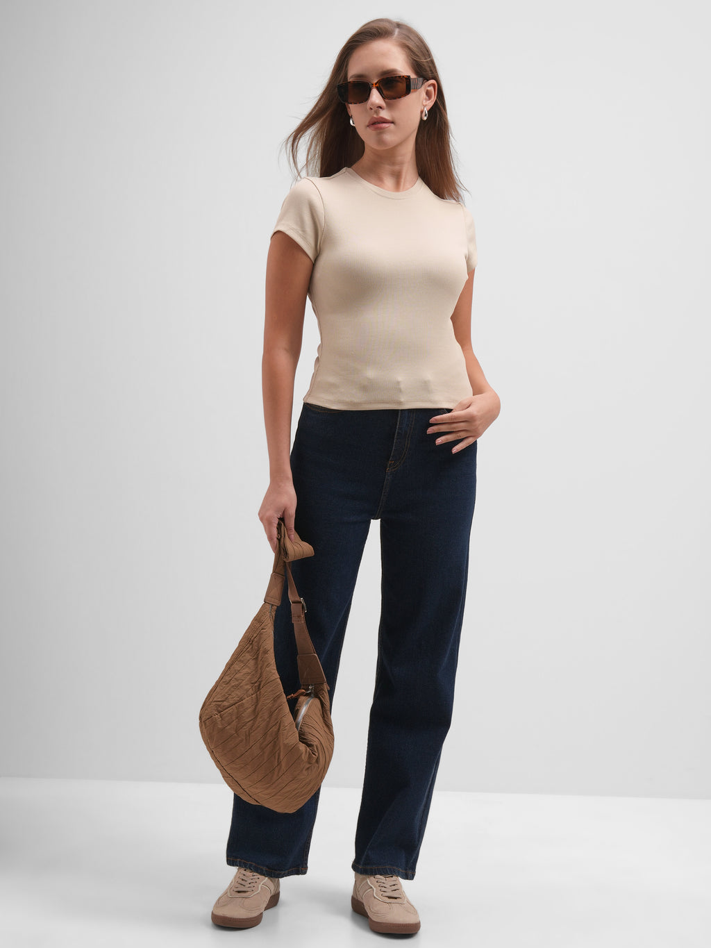 Tokyo Talkies Women Beige Solid Regular Top
