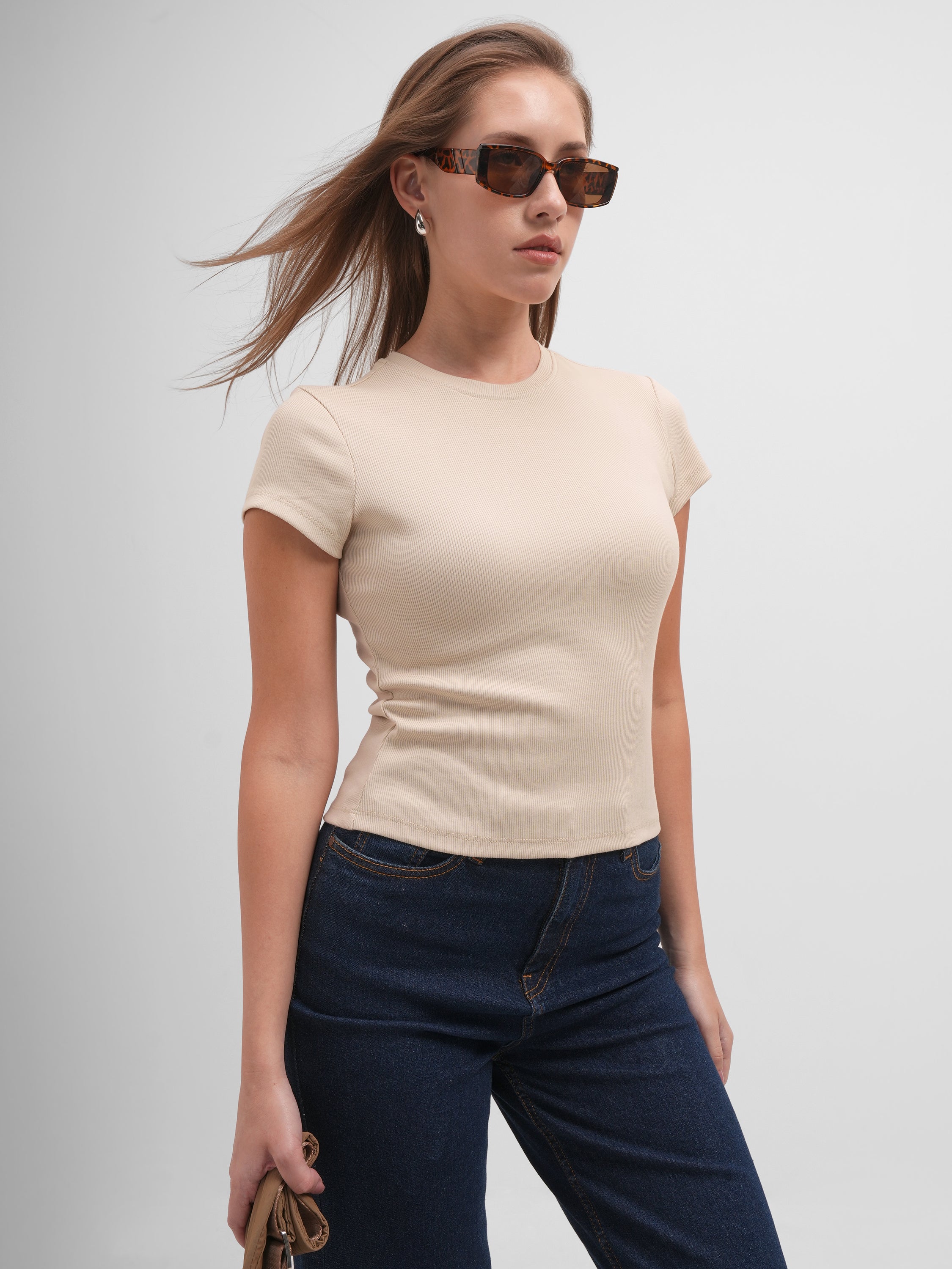 Tokyo Talkies Women Beige Solid Regular Top