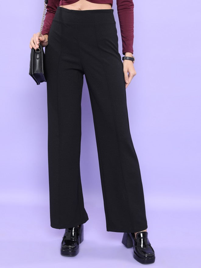 Tokyo Talkies Women Black Flared Solid Casual Trouser - Black - Image 1