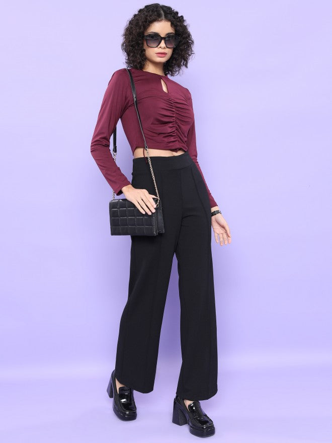 Tokyo Talkies Women Black Flared Solid Casual Trouser - Black - Image 2