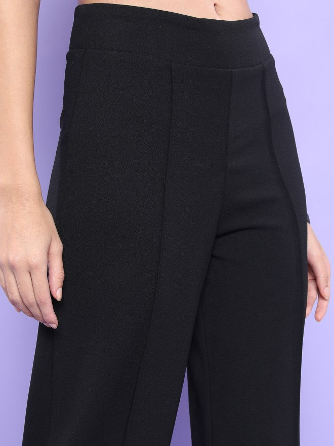 Tokyo Talkies Women Black Flared Solid Casual Trouser - Black - Image 5