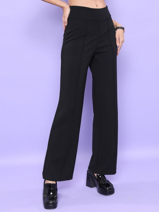 Tokyo Talkies Women Black Flared Solid Casual Trouser - Black - Image 6
