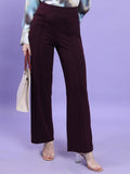 Tokyo Talkies Women Plum Flared Solid Casual Trouser - Purple - Image 1