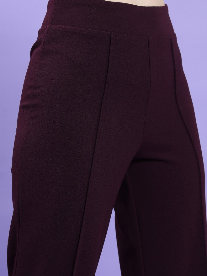 Tokyo Talkies Women Plum Flared Solid Casual Trouser - Purple - Image 5