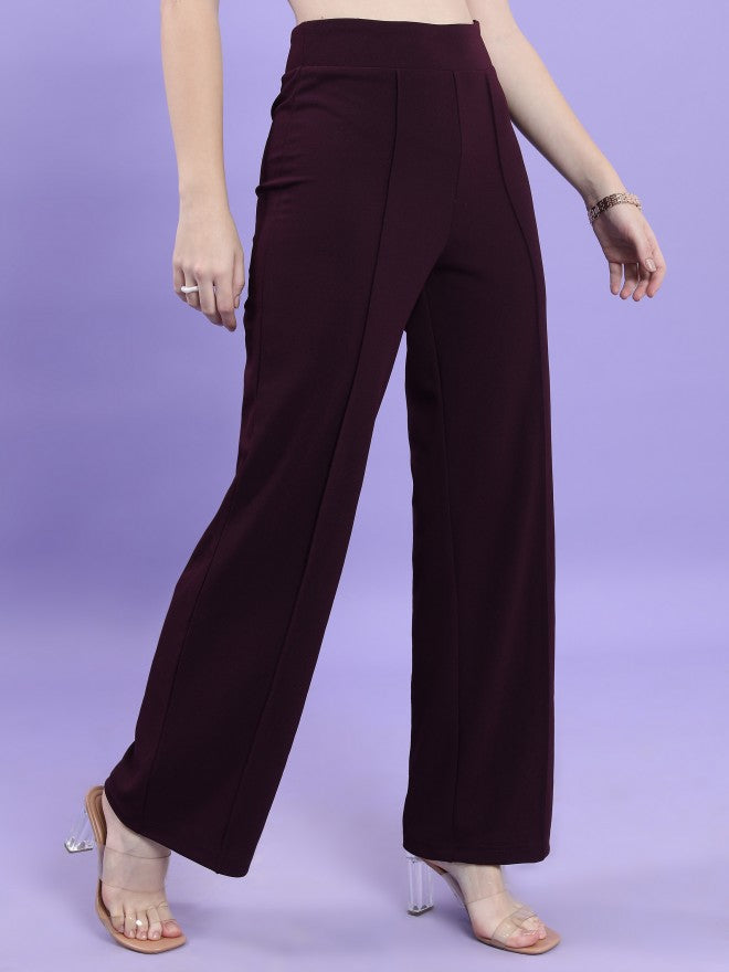 Tokyo Talkies Women Plum Flared Solid Casual Trouser - Purple - Image 6