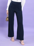 Tokyo Talkies Women Navy Blue Solid Flared Casual Trouser - Navy Blue - Image 1