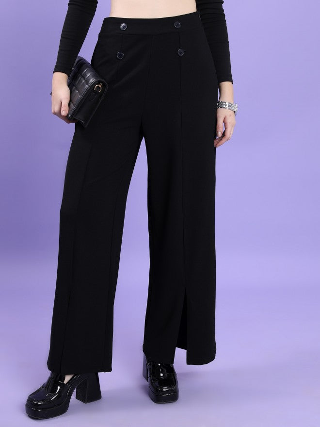 Tokyo Talkies Women Black Solid Flared Casual Trouser - Black - Image 1
