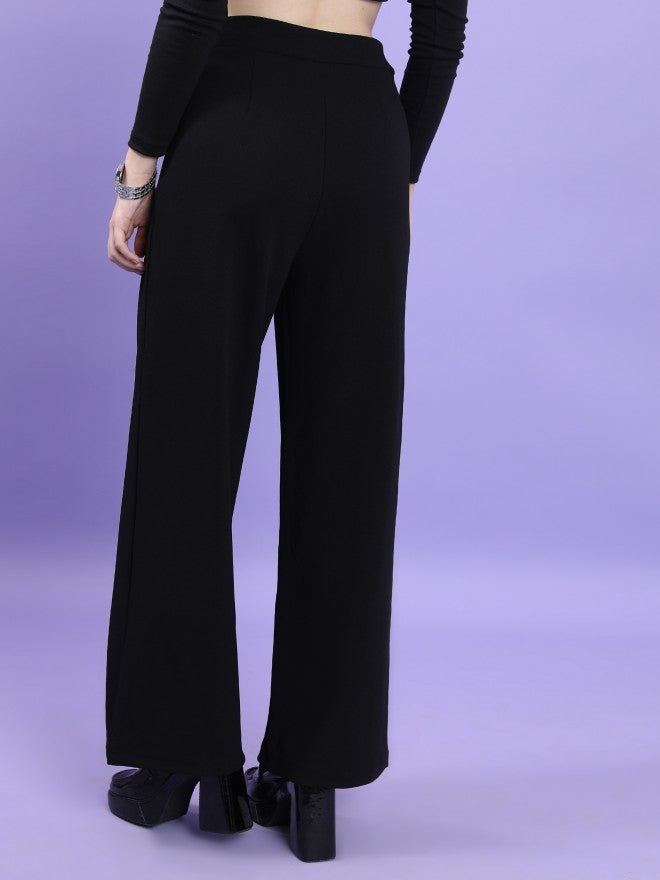 Tokyo Talkies Women Black Solid Flared Casual Trouser - Black - Image 3