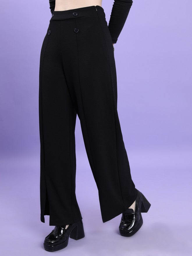 Tokyo Talkies Women Black Solid Flared Casual Trouser - Black - Image 4