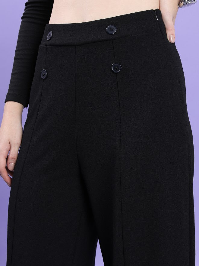 Tokyo Talkies Women Black Solid Flared Casual Trouser - Black - Image 5