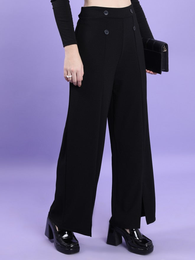 Tokyo Talkies Women Black Solid Flared Casual Trouser - Black - Image 6