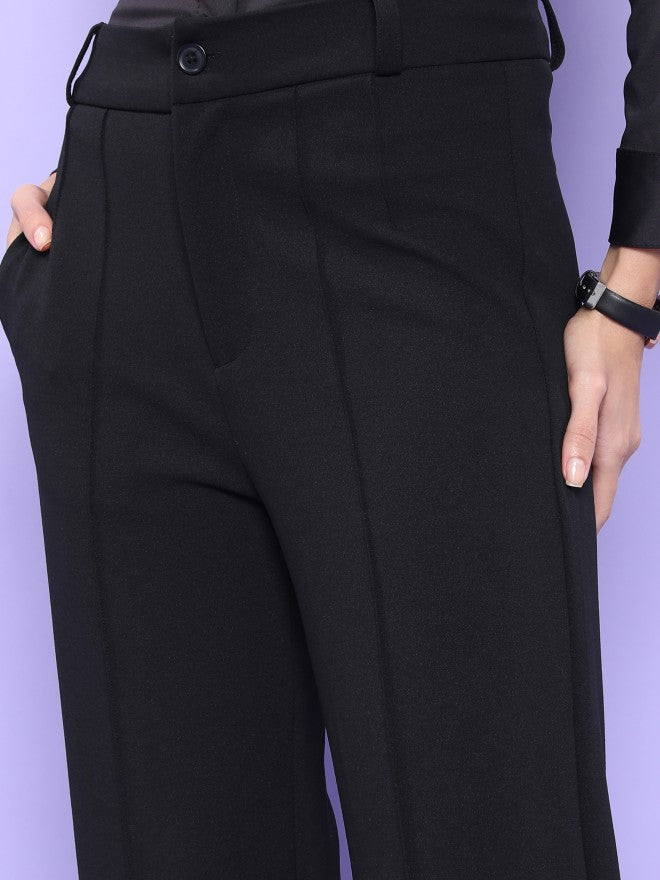 Tokyo Talkies Women Black Solid Straight Fit Casual Trouser - Black - Image 5