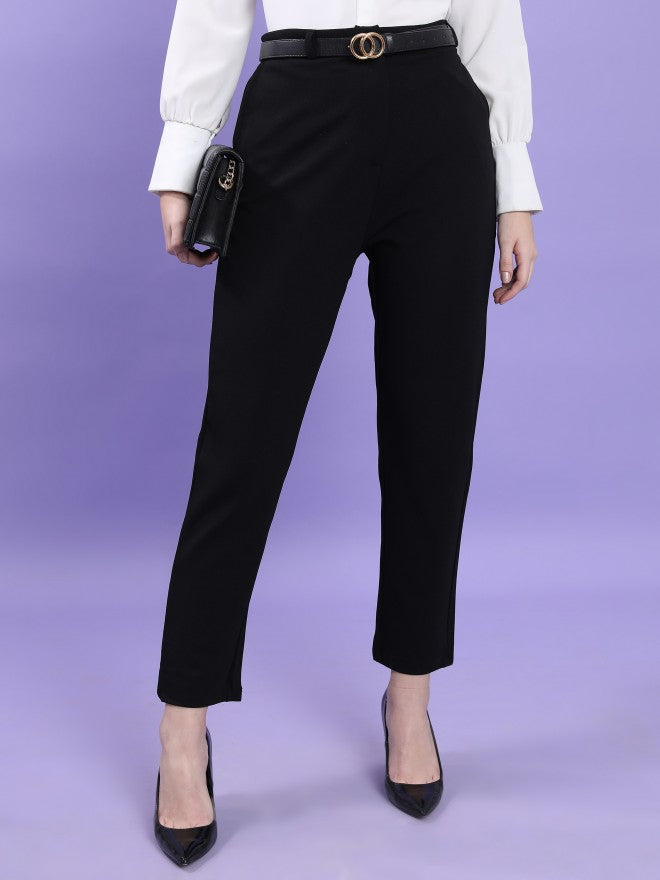 Tokyo Talkies Women Black Solid Slim Fit Casual Trouser - Black - Image 1