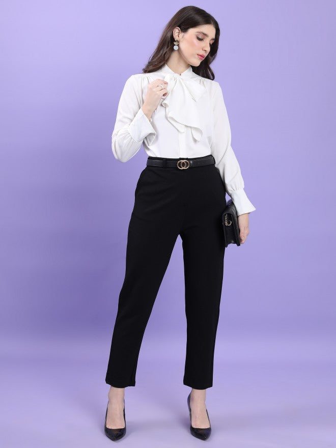 Tokyo Talkies Women Black Solid Slim Fit Casual Trouser - Black - Image 2