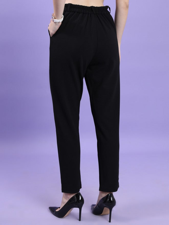 Tokyo Talkies Women Black Solid Slim Fit Casual Trouser - Black - Image 3