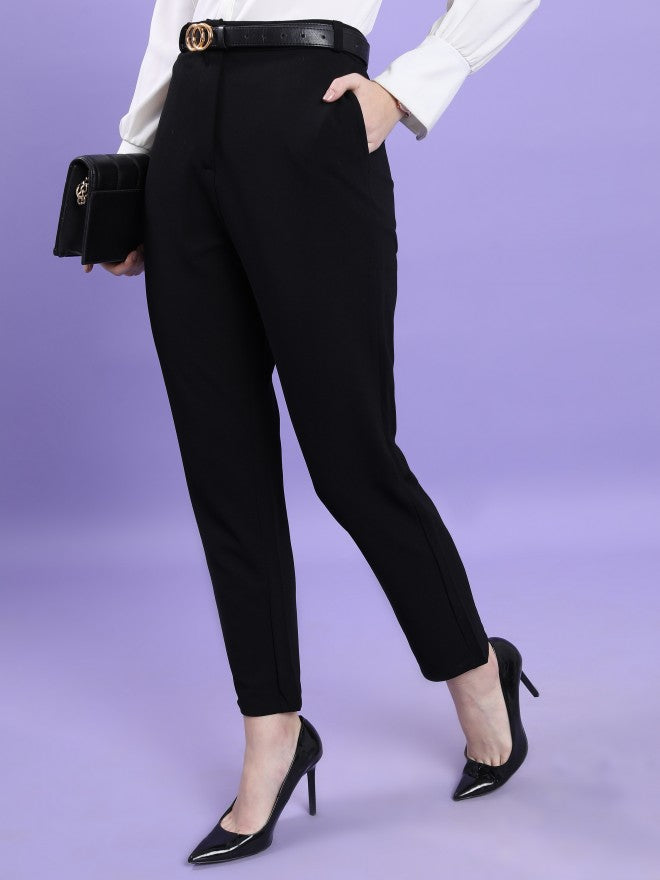 Tokyo Talkies Women Black Solid Slim Fit Casual Trouser - Black - Image 4