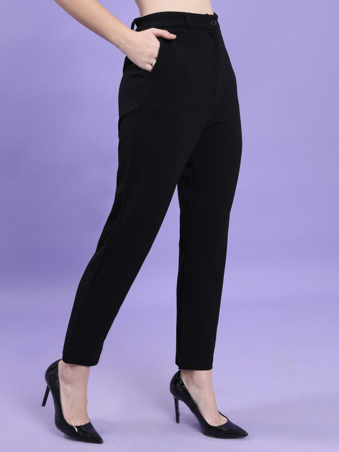 Tokyo Talkies Women Black Solid Slim Fit Casual Trouser - Black - Image 6