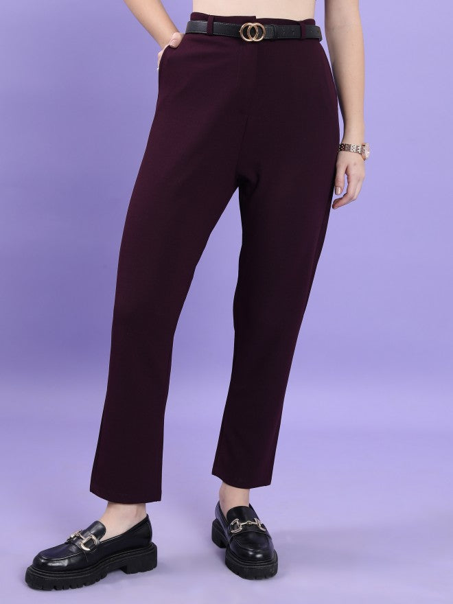 Tokyo Talkies Women Purple Solid Slim Fit Casual Trouser - Purple - Image 1