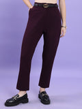 Tokyo Talkies Women Purple Solid Slim Fit Casual Trouser - Purple - Image 1