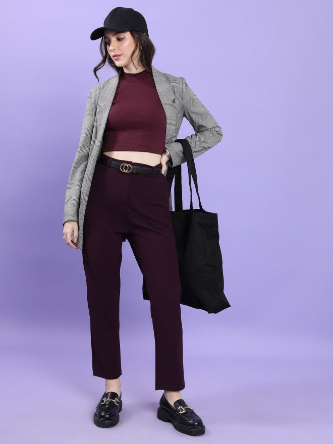 Tokyo Talkies Women Purple Solid Slim Fit Casual Trouser - Purple - Image 2