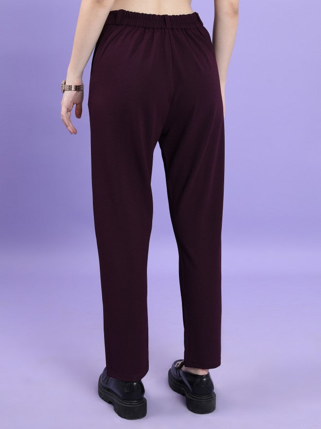 Tokyo Talkies Women Purple Solid Slim Fit Casual Trouser - Purple - Image 3