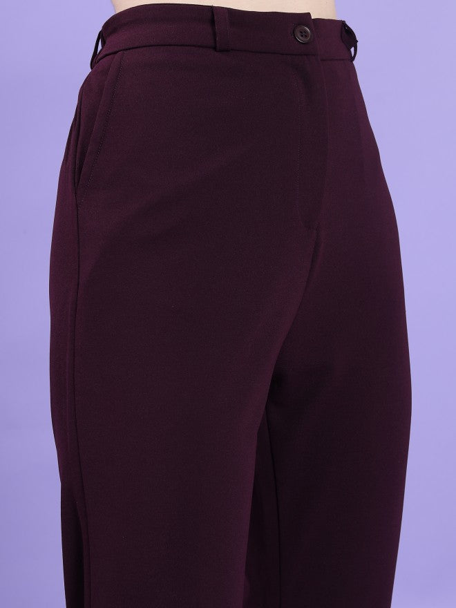 Tokyo Talkies Women Purple Solid Slim Fit Casual Trouser - Purple - Image 5