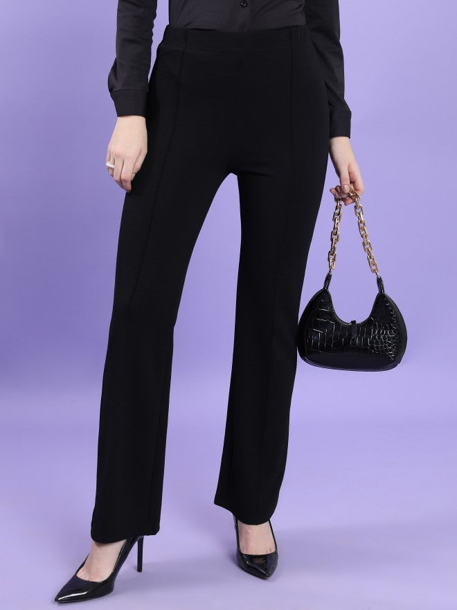 Tokyo Talkies Women Black Solid Bootcut Casual Trouser - Black - Image 1