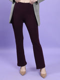 Tokyo Talkies Women Purple Solid Bootcut Casual Trouser - Purple - Image 1