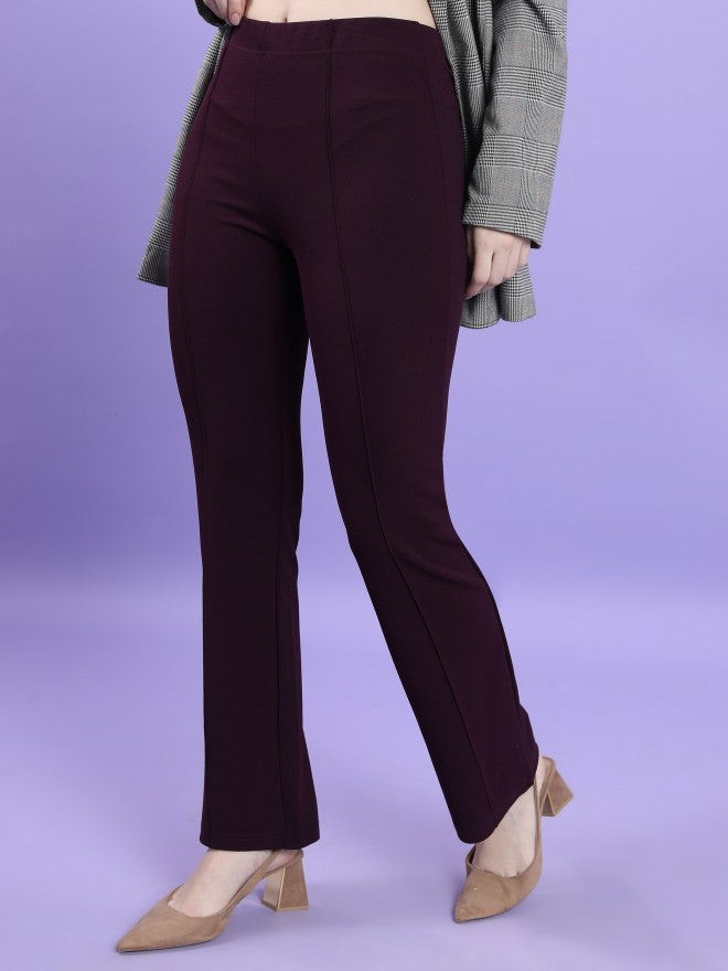 Tokyo Talkies Women Purple Solid Bootcut Casual Trouser - Purple - Image 4