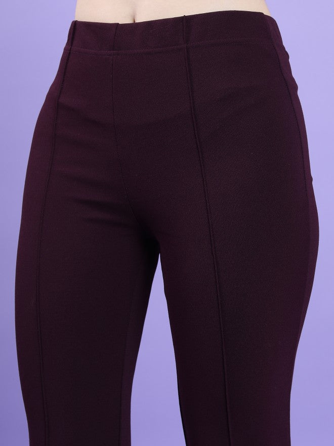 Tokyo Talkies Women Purple Solid Bootcut Casual Trouser - Purple - Image 5