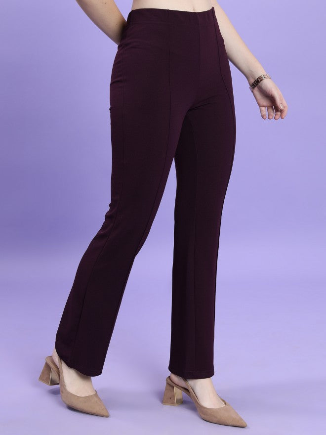 Tokyo Talkies Women Purple Solid Bootcut Casual Trouser - Purple - Image 6