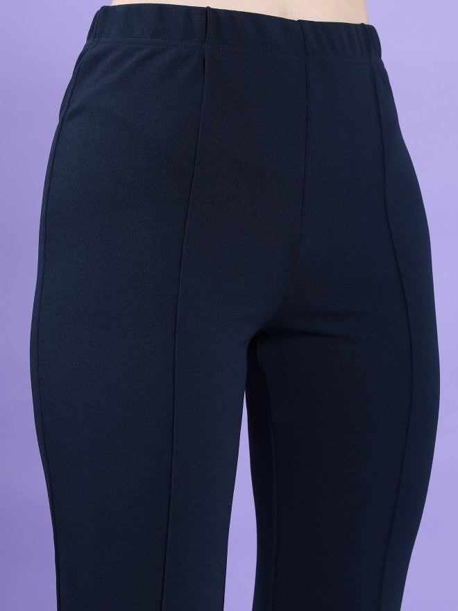 Tokyo Talkies Women Navy Blue Solid Bootcut Casual Trouser - Navy Blue - Image 5