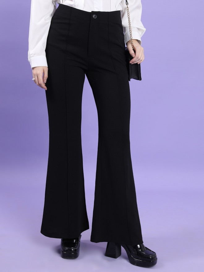 Tokyo Talkies Women Black Solid Bootcut Casual Trouser - Black - Image 1