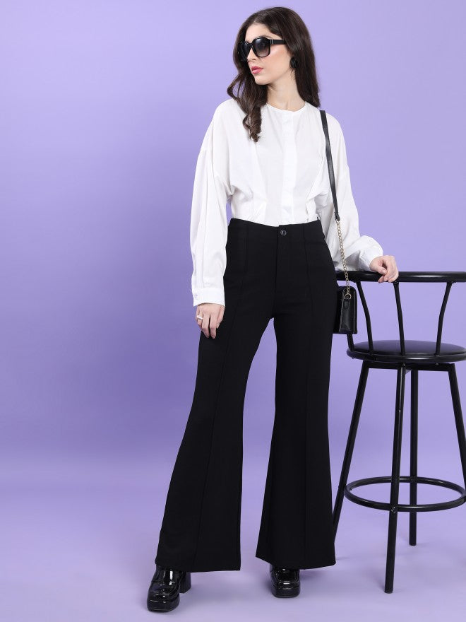 Tokyo Talkies Women Black Solid Bootcut Casual Trouser - Black - Image 2