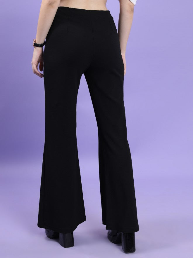 Tokyo Talkies Women Black Solid Bootcut Casual Trouser - Black - Image 3